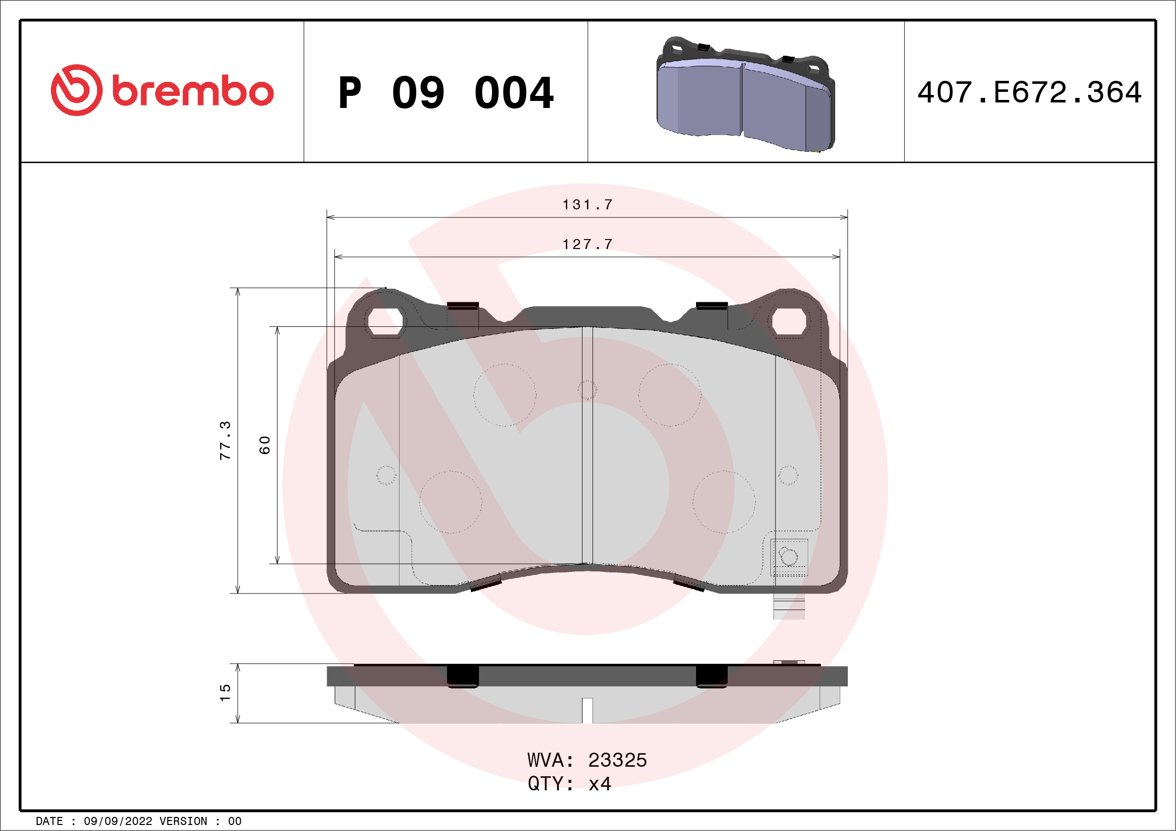 A.B.S. P 09 004 BREMBO Bremsbelagsatz, Scheibenbremse